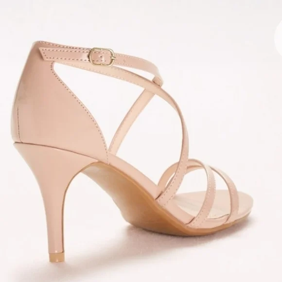 David's Bridal | Crisscross Strap High Heel Sandals Dress Shoes | Size 8.5, Nude - Picture 3 of 6